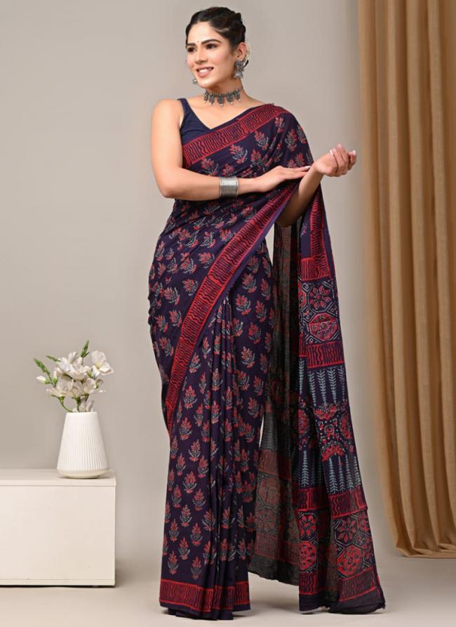 Cotton Purple Casual Wear Printed Saree